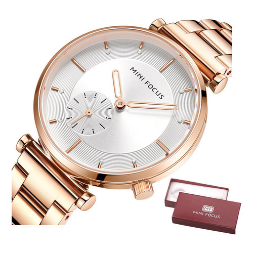 Elegante reloj Mini Focus Fashion con correa de oro rosa y cuarzo para mujer