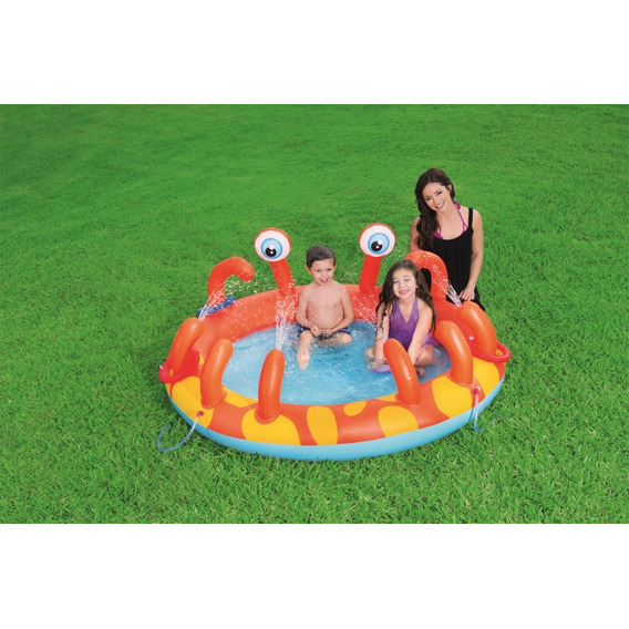 Pileta Infantil Inflable Bestway 53058 Interactiva Cangrejo Color Naranja