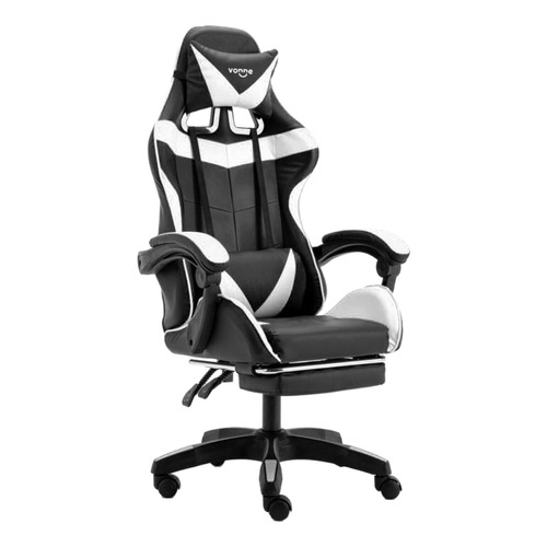 Silla de escritorio Vonne SV-G0 gamer ergonómica  negra y blanca con tapizado de cuero sintético