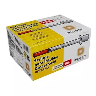 Seringa Para Insulina 8.0 X 0.30 30g 1ml 100 Ui Caixa Com 100 Unidades Descarpack