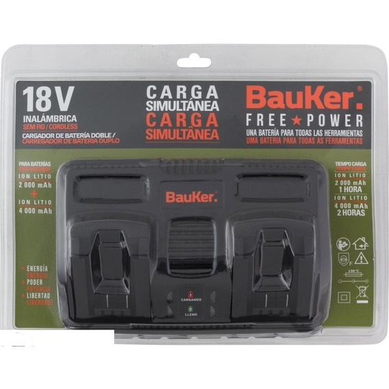 Cargador Doble Bauker Para Baterías De 18v De 2 Y 4 Ah