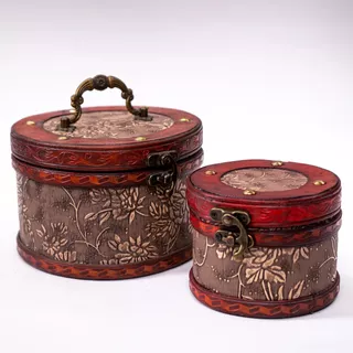 Cofre Grande Redondo Caja Madera Baul Alhajeros Vintage
