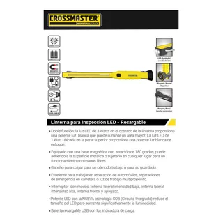 Linterna Inspección Led Recargable 3 W Crossmaster 9932724 Color De La Linterna Amarillo Color De La Luz Blanco