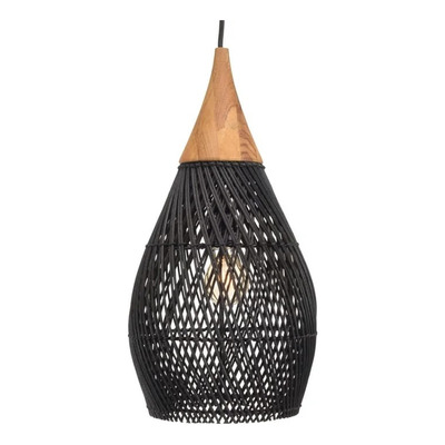 Colgante Deco Ratán Emir 25×50 Negro Apto Led   Negro/cable Negro