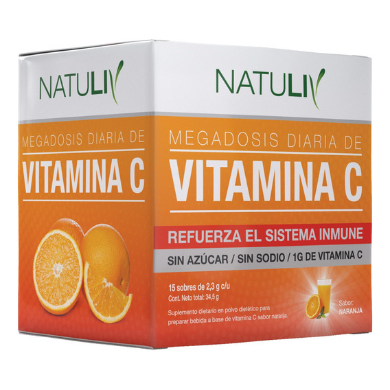 Natuliv Vitamina C Sin Azucar Sin Sodio 15 Sobres X 2,3 G