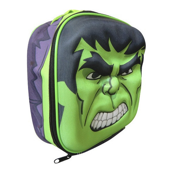 Lunchera Térmica Infantil Vianda Escolar 3d Hulk Y Otros Color Verde