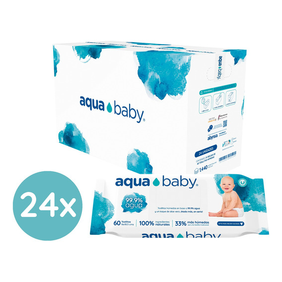 Caja 24 Toallitas Húmedas Wipes 99.9% Agua Water - Aqua Baby
