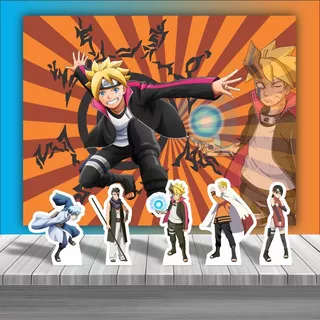 Kit Festa Infantil Painel + Totens De Mesa Boruto