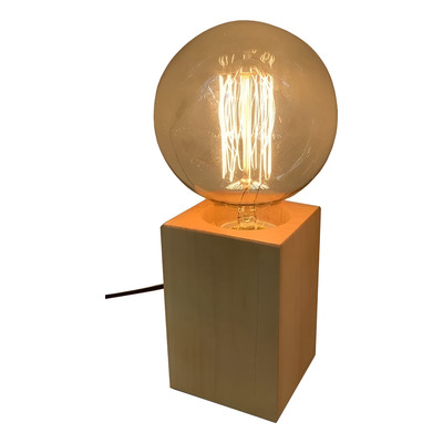 Velador Madera Vintage Taco Cuadrado Apto Led Luz Desing 