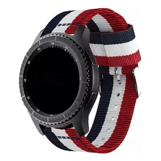 Pulseira 22mm Nylon Listrada Para Samsung Galaxy Watch3 45mm Cor Azul/branco/vermelho