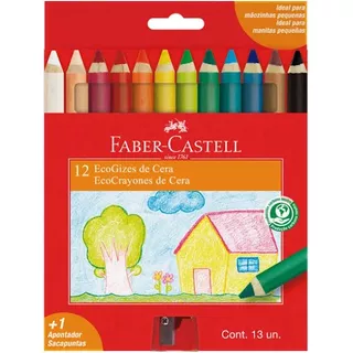 Giz De Cera Corpo De Madeira Ecogiz - 12 Cores Faber Castell