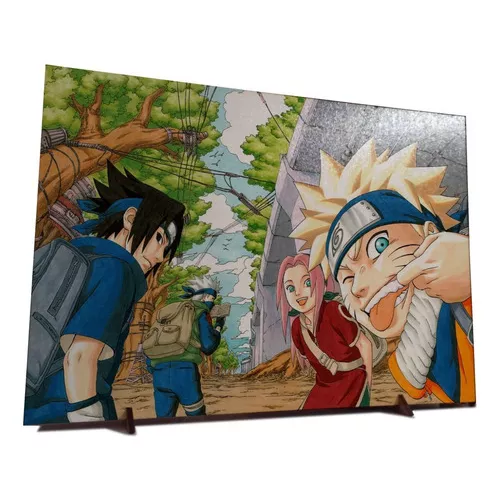 Placa Decorativa Naruto Clássico Time 7 Kakashi Sasuke Ninja Cor