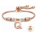 Pulseras Mujer Inicial Letra Pulcera Oro Rosado 18k Color Oro Rosa Q