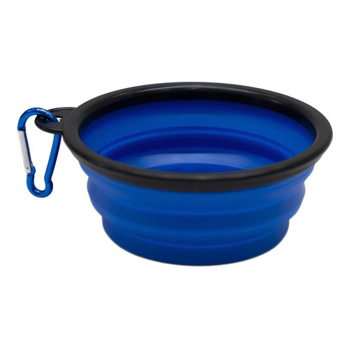 Bowl Silicona Mascotas Bebedero Comedero Plegable Con Gancho Color Azul