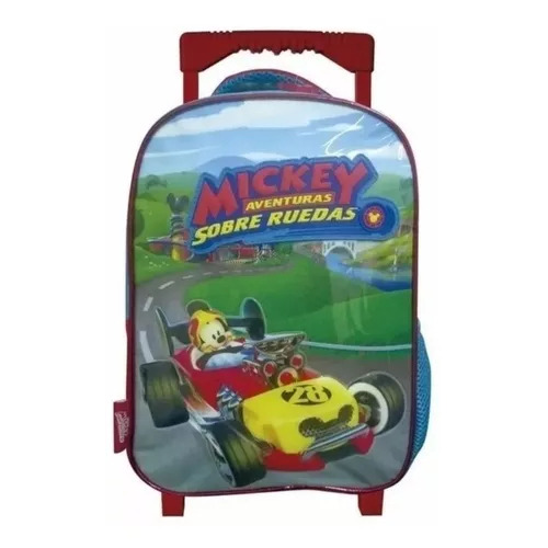 Mochila Mickey Mouse Escolar Carrera De Autos Fun Con Carro