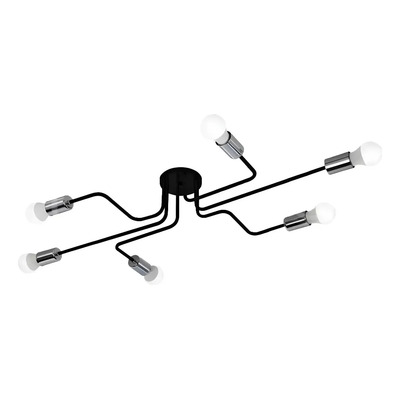 Araña 6 Luces Brazos Negro Con Cromo Vintage Apto Led E27 Fz Negro/cromo
