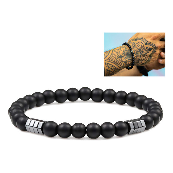 Pulsera De Hombre Piedra Ónix Mate Elegante