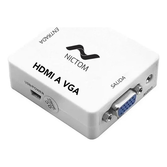 Conversor Adaptador Hdmi A Vga Activo Con Audio Local Color Blanco