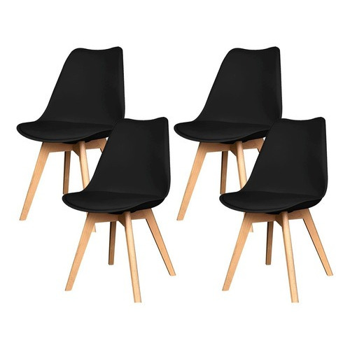 Silla Comedor Cocina Tulip Negra Set X4 Unidades Premium Color de la estructura de la silla Negro Diseño de la tela Eco cuero