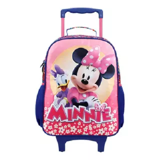 Mochila Rodinha M C/ Alça Escolar Minnie Disney 11421 Xeryus Cor Rosa Desenho Do Tecido Liso