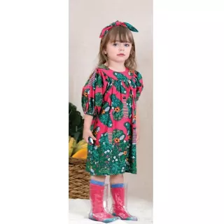 Vestido Infantil Manga Bufante Rosa Verde Borboleta Luxo
