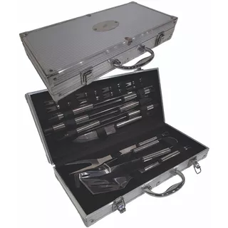 Set De Asado 18 Piezas Acero Inox Maletin Alumin 40x18x7 Cm