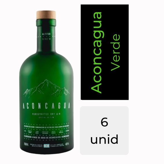 Gin Aconcagua 750 Ml Botella Verde Handcrafted X6 Mp Drinks