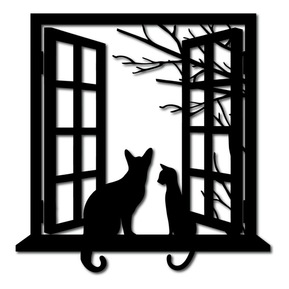 Cuadro Gato En La Ventana 40cm - Madera Varios Diseños