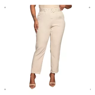 Calça Alfaiataria Plus Size Social Cinto Forrada Feminina