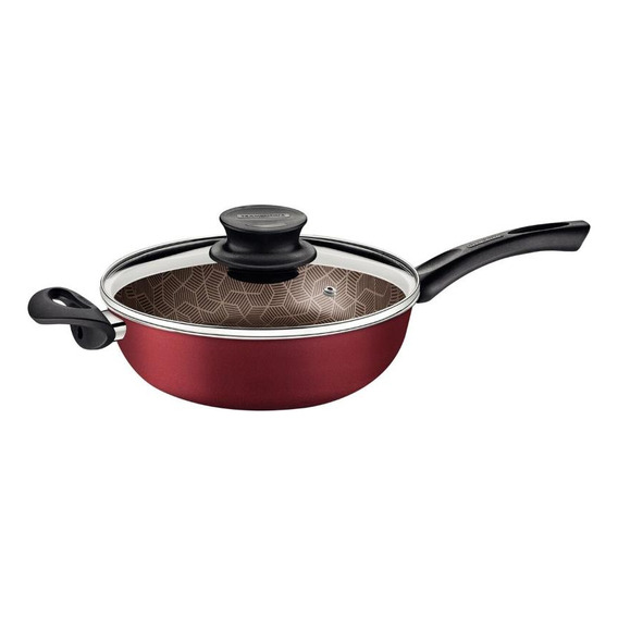 Wok Tramontina Paris 26cm Con Tapa Mango Y Asa Rojo