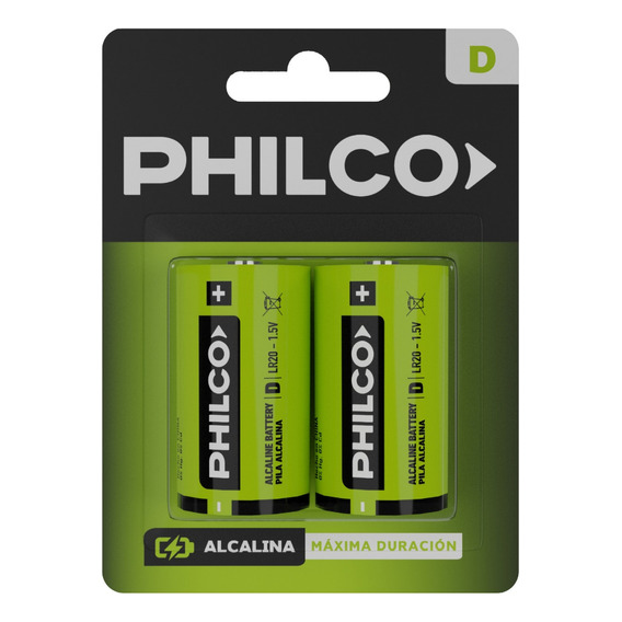 2 X Pilas Grande D Philco Pilas Alcalinas D 1.5V