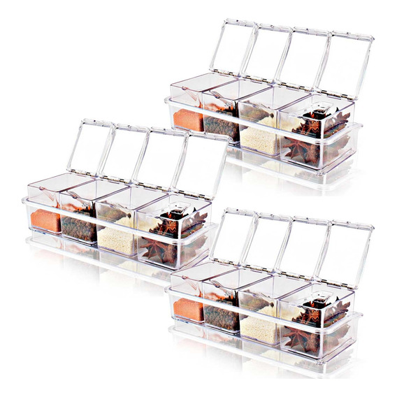 Mini Condimentero Set 4 Cajas Almacenamiento Packx3 Especias