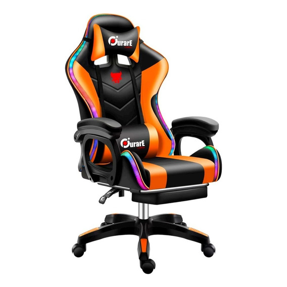 Silla Gamer Luz Led Reclinable Masaje Parlantes Purare Gamer Color Naranja