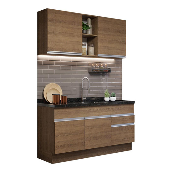 Cocina Integral 150cm Glamy Madesa 02 Color Blanco/Marrón