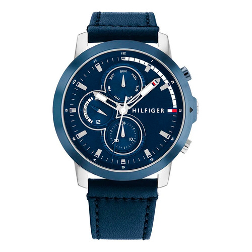 Reloj Tommy Hilfiger P/ Hombre Con Correa De Cuero 1792051 Color de la malla Azul Color del bisel Azul Color del fondo Azul