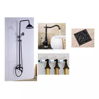 Set Baño Vintage Con Ducha + Griferia Lever + Bidet+ Rejilla