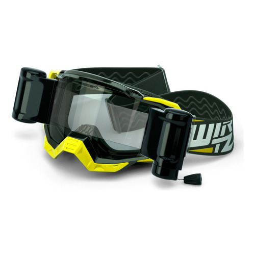 Antiparras Motocross Wirtz Elevate Roll Off Enduro Atv Mtb Lente Transparente Armazón Black&yellow Talle Adulto