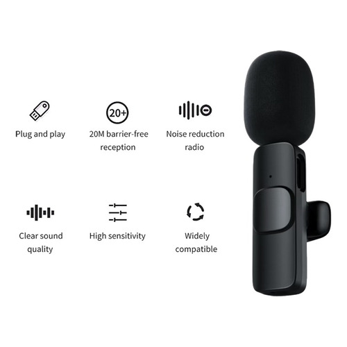 Microfono Corbatero Inalambrico Celular Para Android Usb C Color Negro