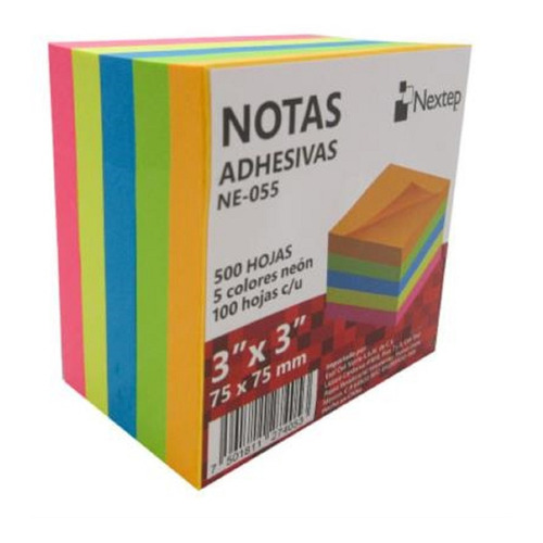 Notas Adhesivas Nextep Neon 3x3 5 Blocks Con 100 Hojas C/u