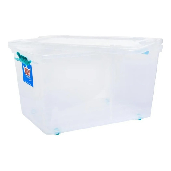 Caja Organizadora Almacenamiento Suprema 50 Lts Reyplast Color Transparente Tapa Turquesa