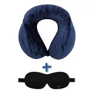 Kit Viagem Viva Conforto-travesseiro Azul Marinho + Máscara