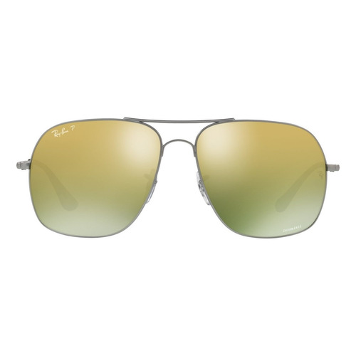 Gafas de sol Ray Ban RB3587-ch 029/60, color gris mate, verde G15, color gris/dorado, lente dorada y verde, diseño curvo