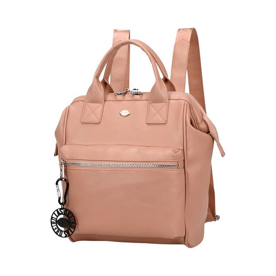 Mochila Cuero Ecologico Pu Dama Mujer Simil Cuero Urbana Color Nude