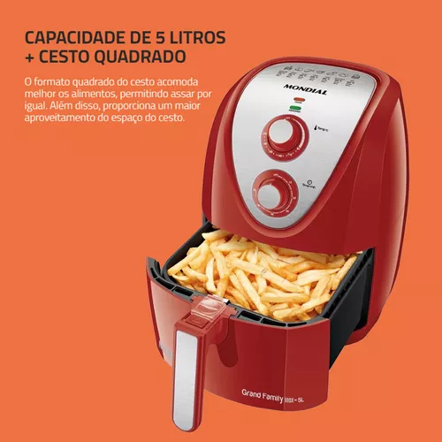 Fritadeira Sem Óleo Air Fryer 5L, Mondial, Vermelho - Ideal Lar