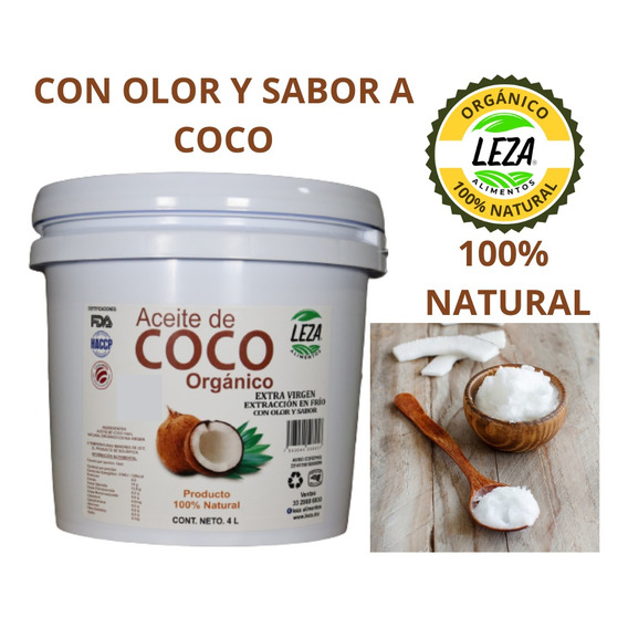 Aceite De Coco Orgánico Con Olor Y Sabor Cubeta 4 Litros