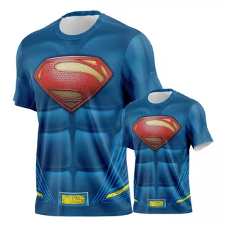 Kit Superman Camiseta Pai E Filho Tecido Esportivo