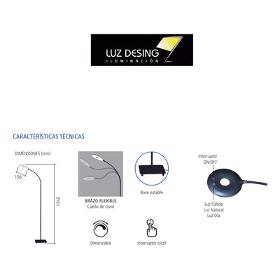 Lampara Velador De Pie Led Flex 12w Flexible Negro Tbcin