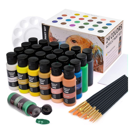 Kit De Pintura Acrílica De 24 Colores, 60 Ml Y Brocha De Ace