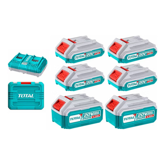 Kit Cargador Doble + 6 Baterias 20v Total Tosli230701