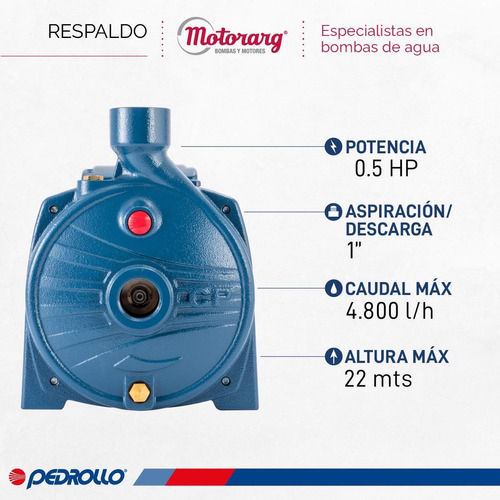 Bomba Centrífuga Pedrollo - Cpm130 0.5 Hp Color Azul Fase eléctrica Monofásica Frecuencia 50 Hz